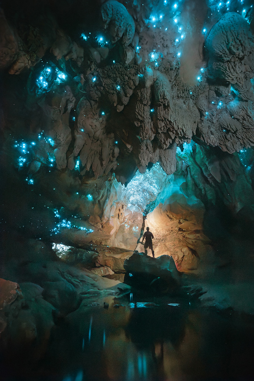 Friend under glowworm wall