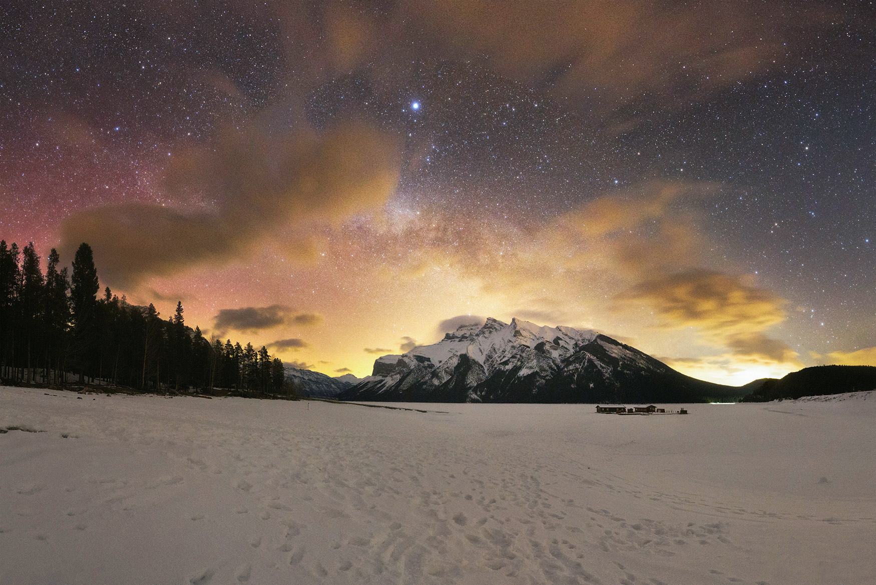 Lake Minnewanka night sky