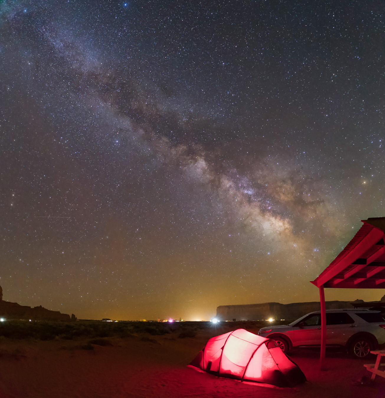 Milky way over tent, Monument Valley